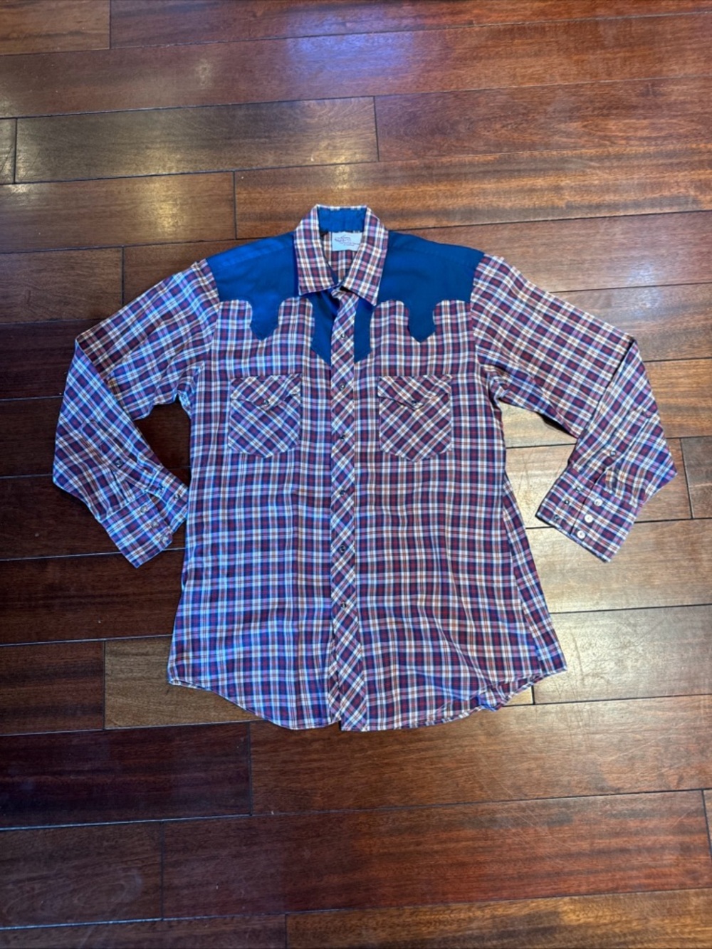 VTG Kenny Rogers Pearl Snap Shirt Men's L Western Long Tails Plaid Cowboy Yoke